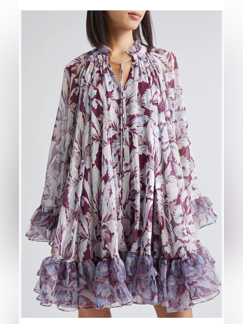 Cinq a Sept Clairette Tie Neck Long Sleeve Swing Dress